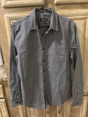 attention Men’s Black and White Micro-Check Button-Down Shirt